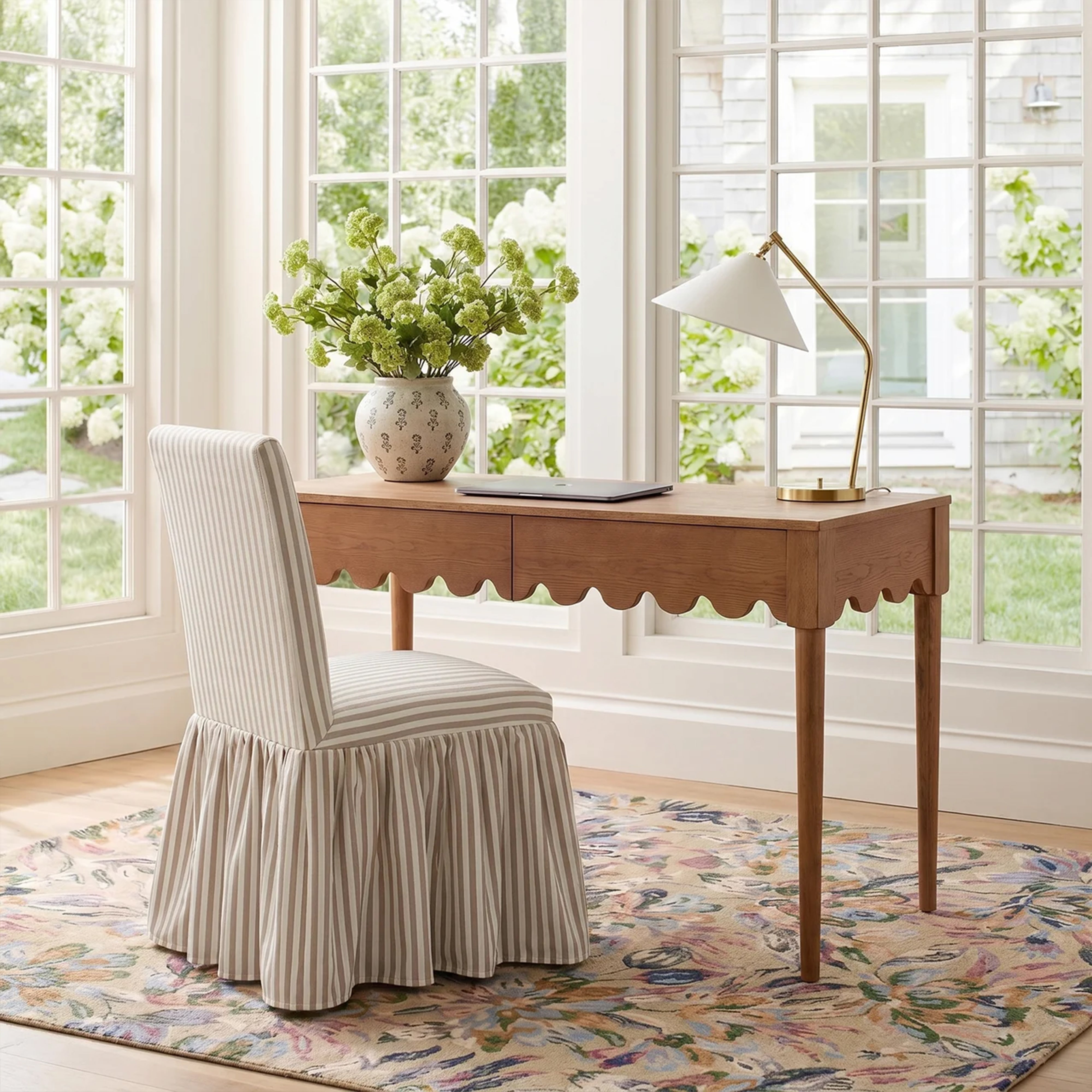 Gertrude Striped Performance Linen Skirted Dining Chair