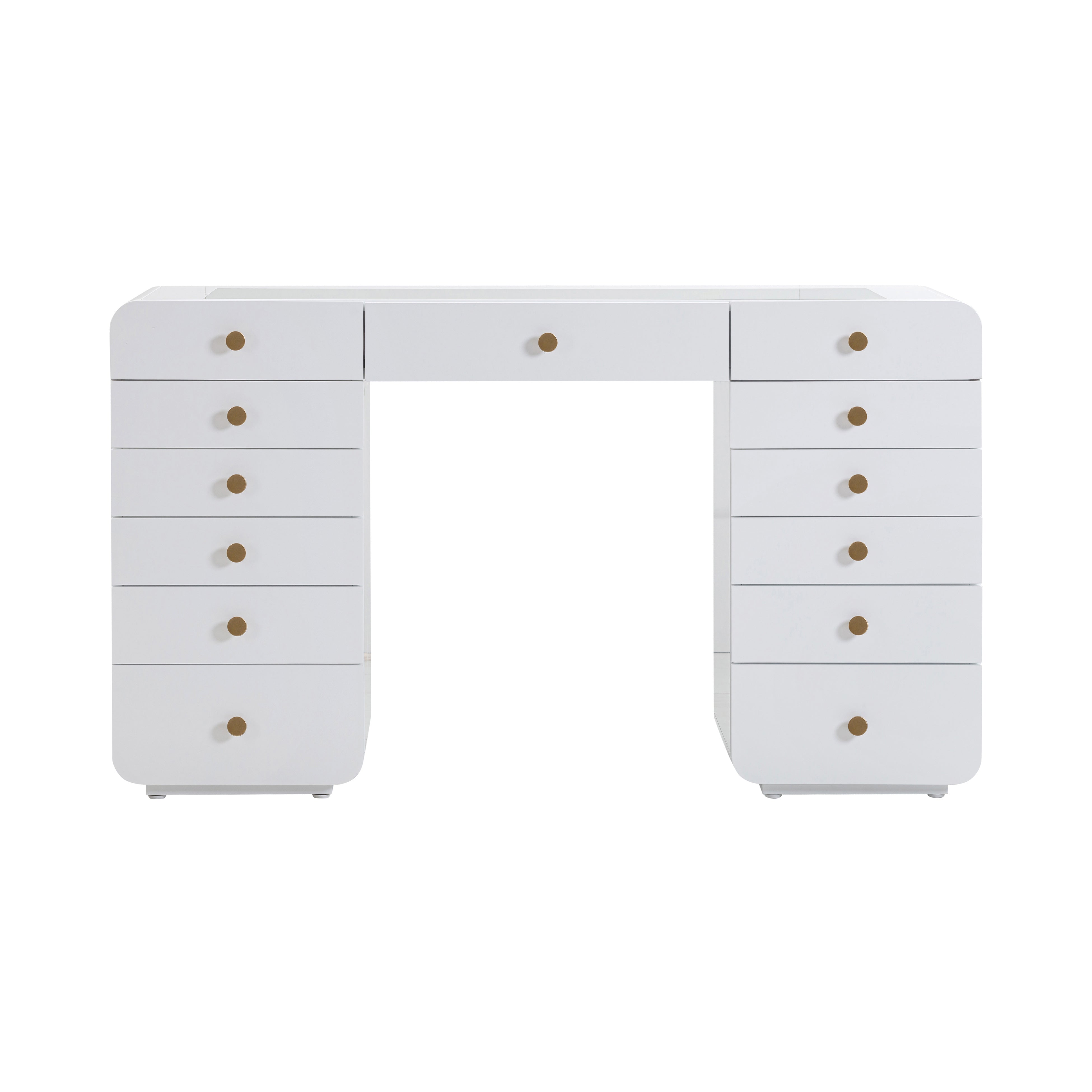 Hollywood 56" White Desk with LED Panel Vanity Mirror